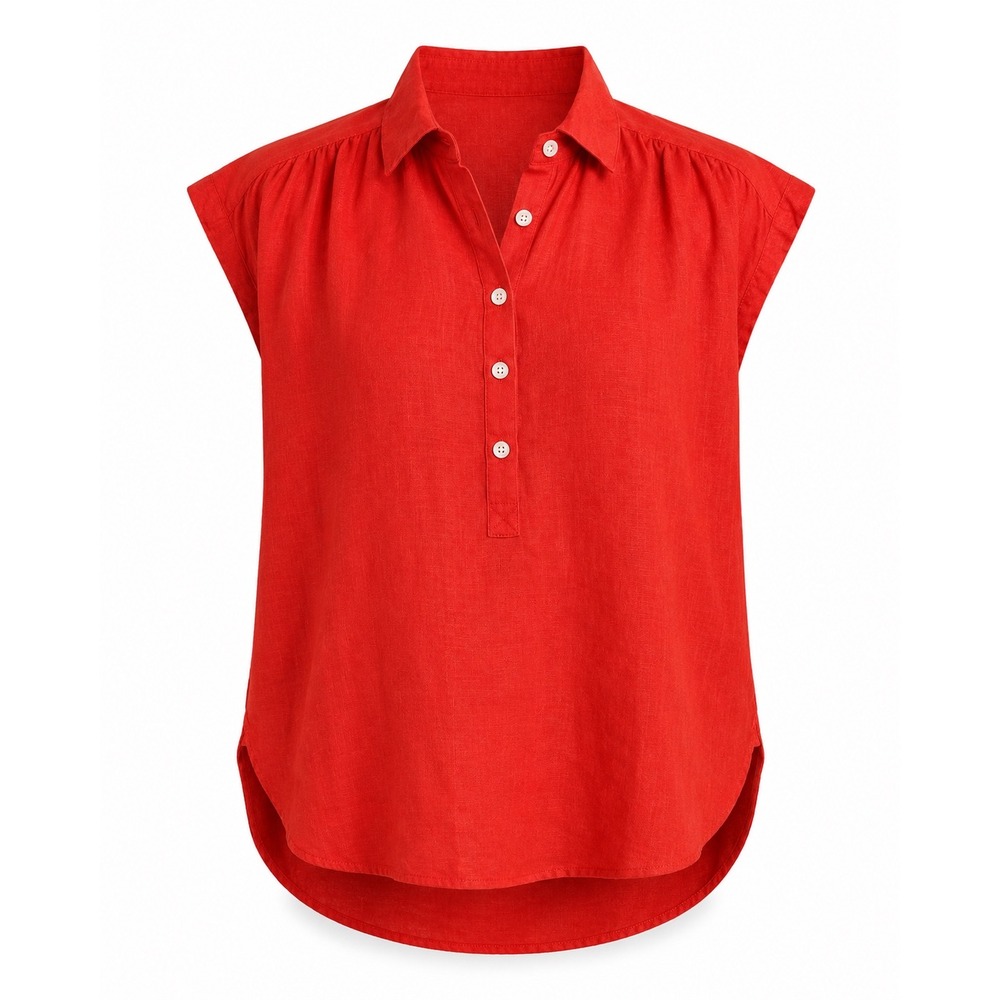 J.Crew Popover Shirt XS Red Capitaine Coastal Resort Quiet Luxury Irish Linen